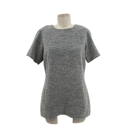 Lela Rose Boucle Short Sleeve Top Blouse Zip Back Wool Blend Gray Size 6 - Picture 1 of 12